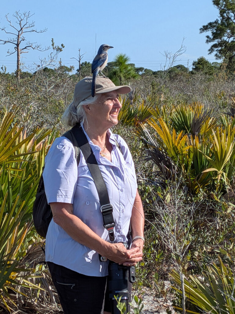 Woman with Florida scrub jay